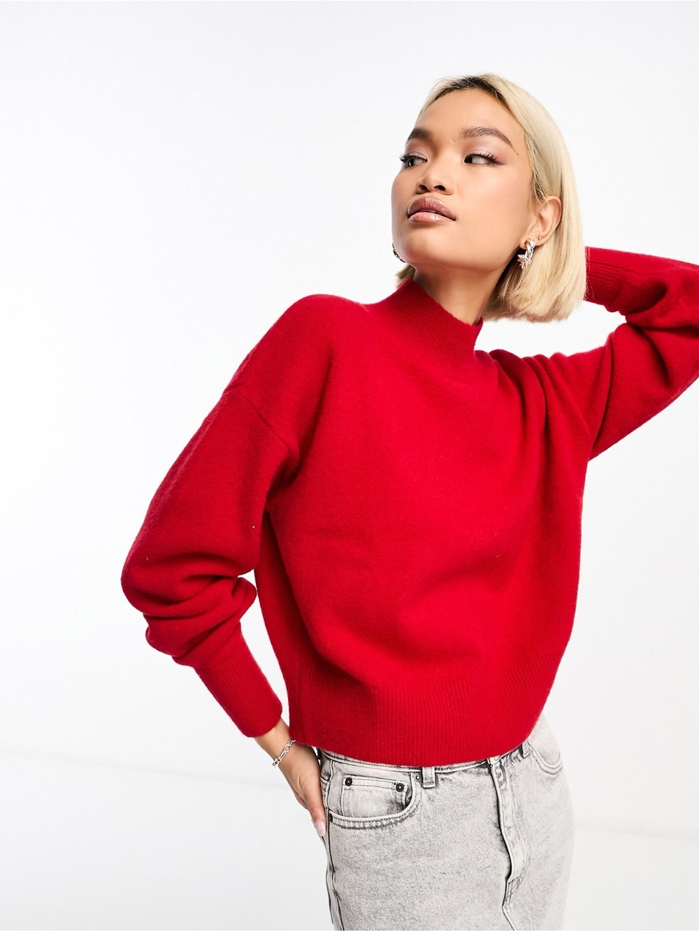 & Other Stories Vibrant Red Mock Neck Sweater